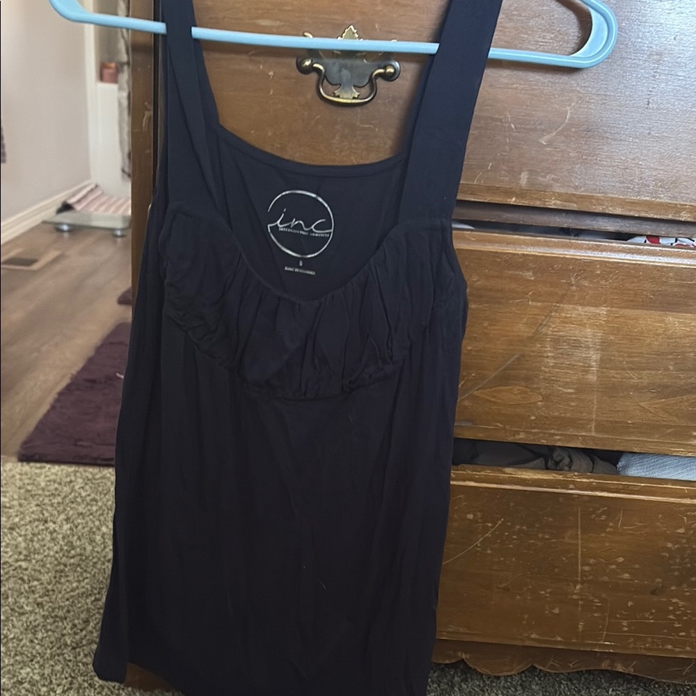 INC International Concepts Black Ruffled Tank Top